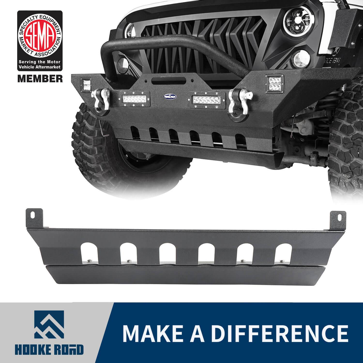 Hooke Road Black Steel Front Skid Plate(07-18 Jeep Wrangler JK)