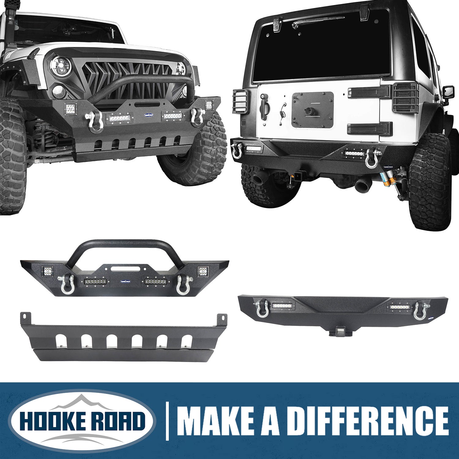 Hooke Road Front & Rear Bumper & Front Skid Plate(07-18 Jeep Wrangler JK)