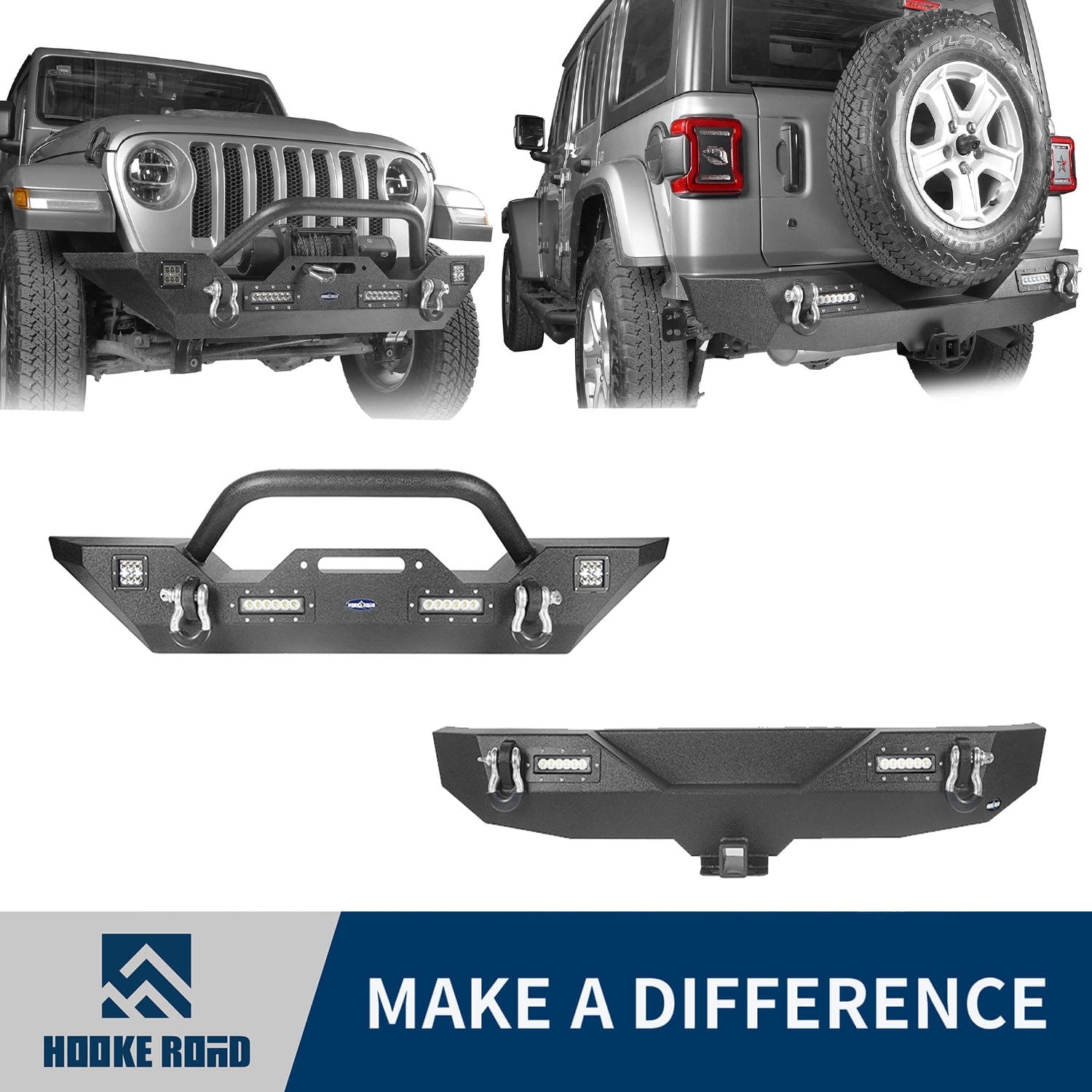 Hooke Road Different Trail Front & Rear Bumper Combo(18-22 Jeep Wrangler JL)