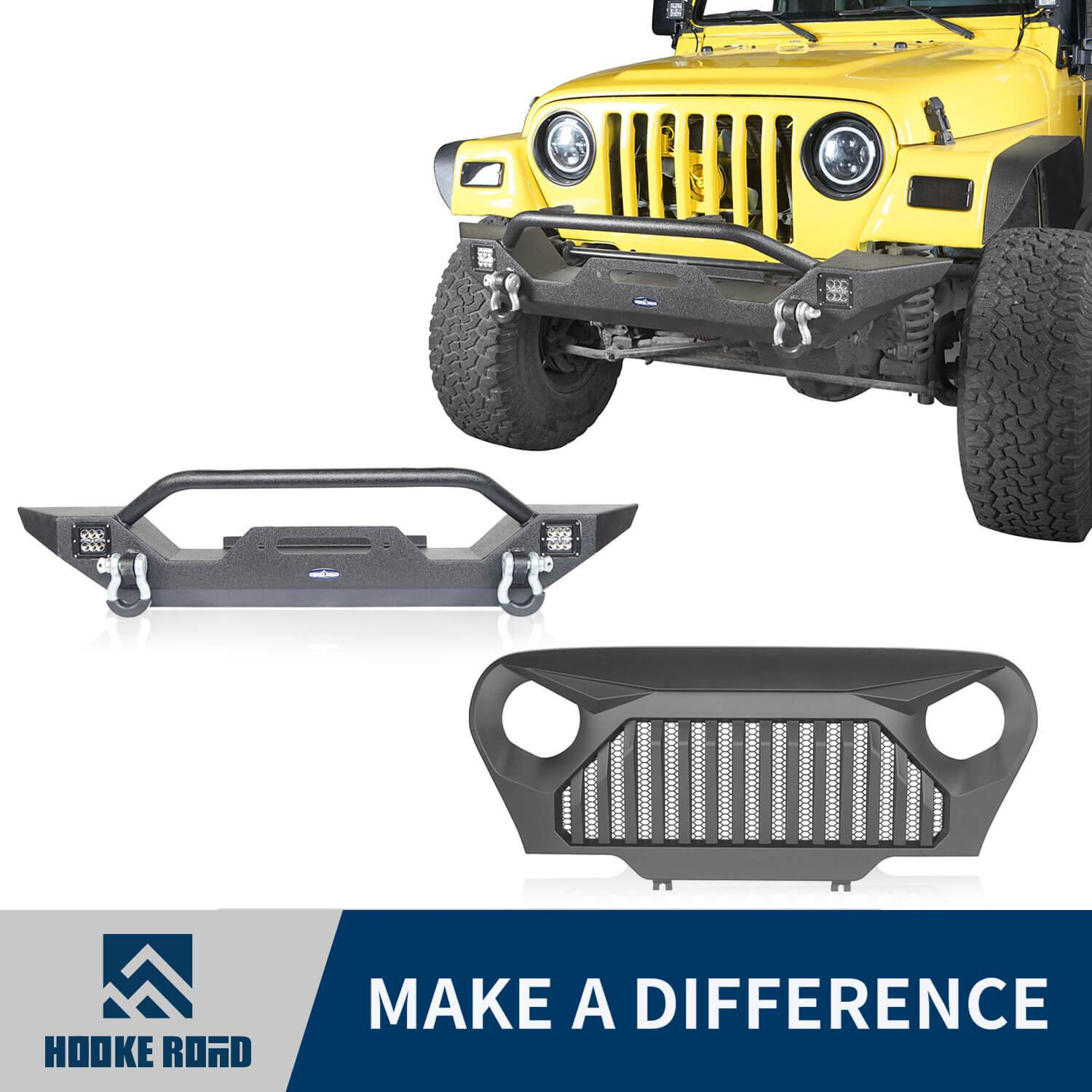 Hooke Road Different Trail Front Bumper & Gladiator Grille Cover Combo(97-06 Jeep Wrangler TJ)