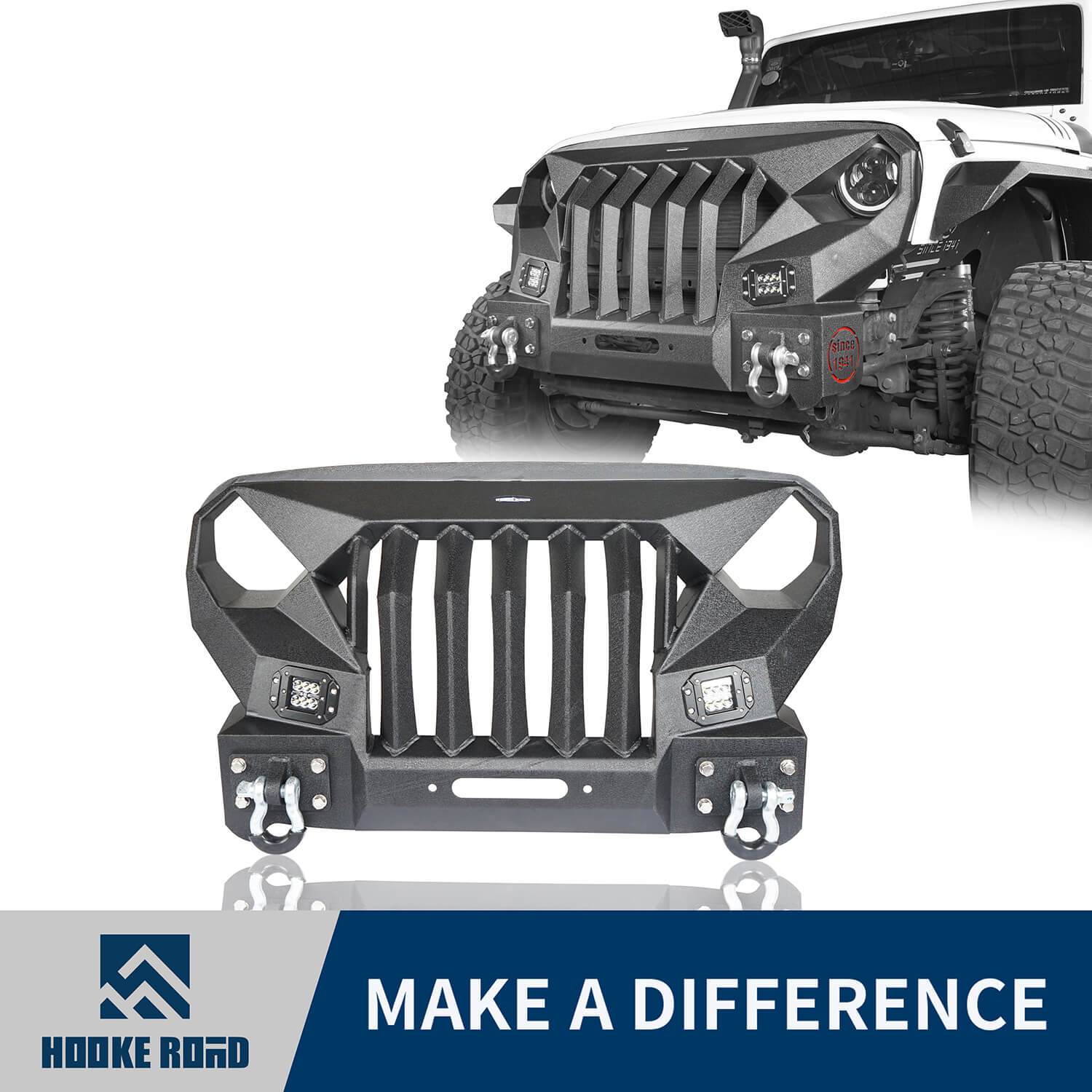 Hooke Road Mad Max Front Bumper w/Steel Grille Guard &  Winch plate(07-18 Jeep Wrangler JK)