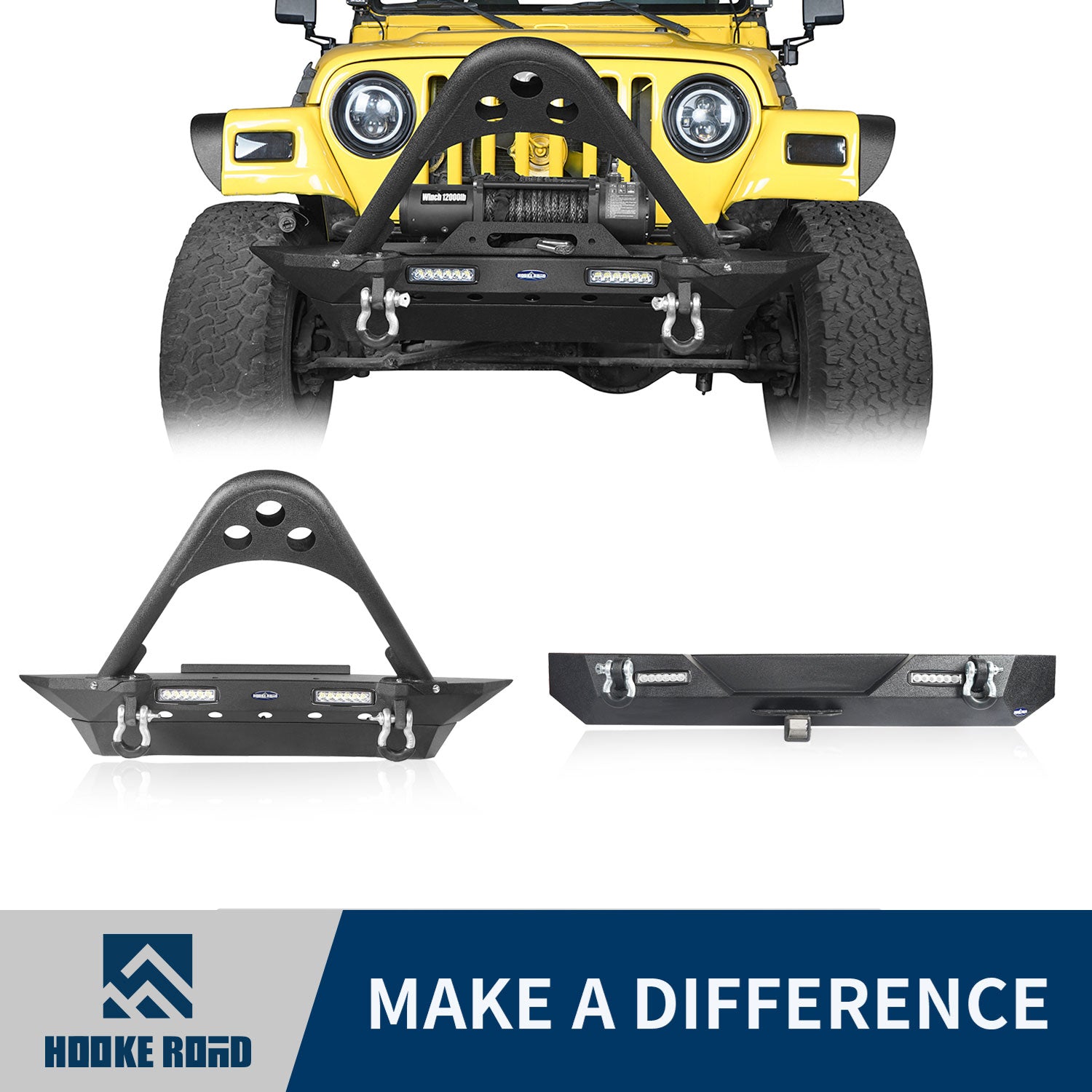Hooke Road Stinger Stubby Front Bumper & Rear Bumper Combo(87-06 Jeep Wrangler TJ YJ)