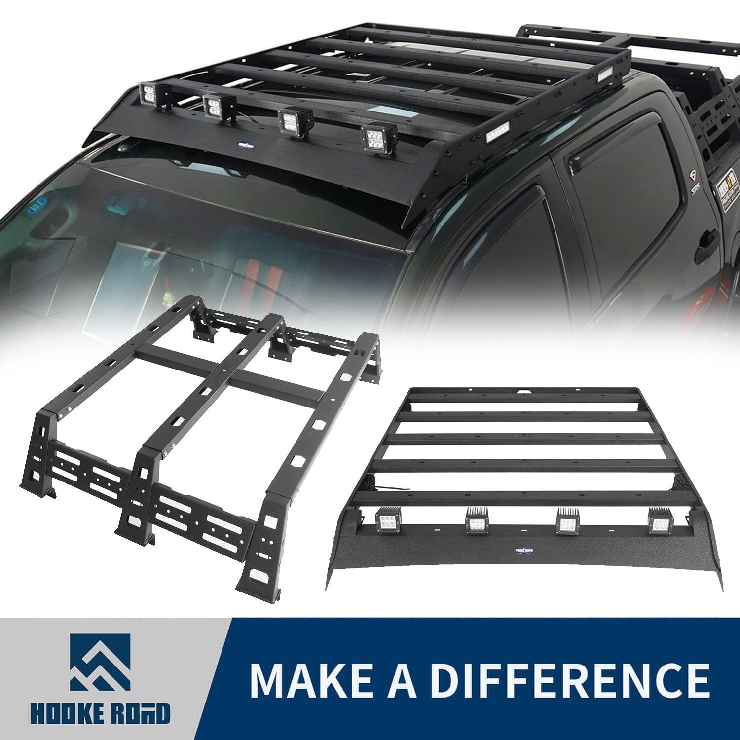 Hooke Road Roof Rack Luggage  Carrier & 12.9 inch High Bed Rack(07-13 Toyota Tundra Crewmax)