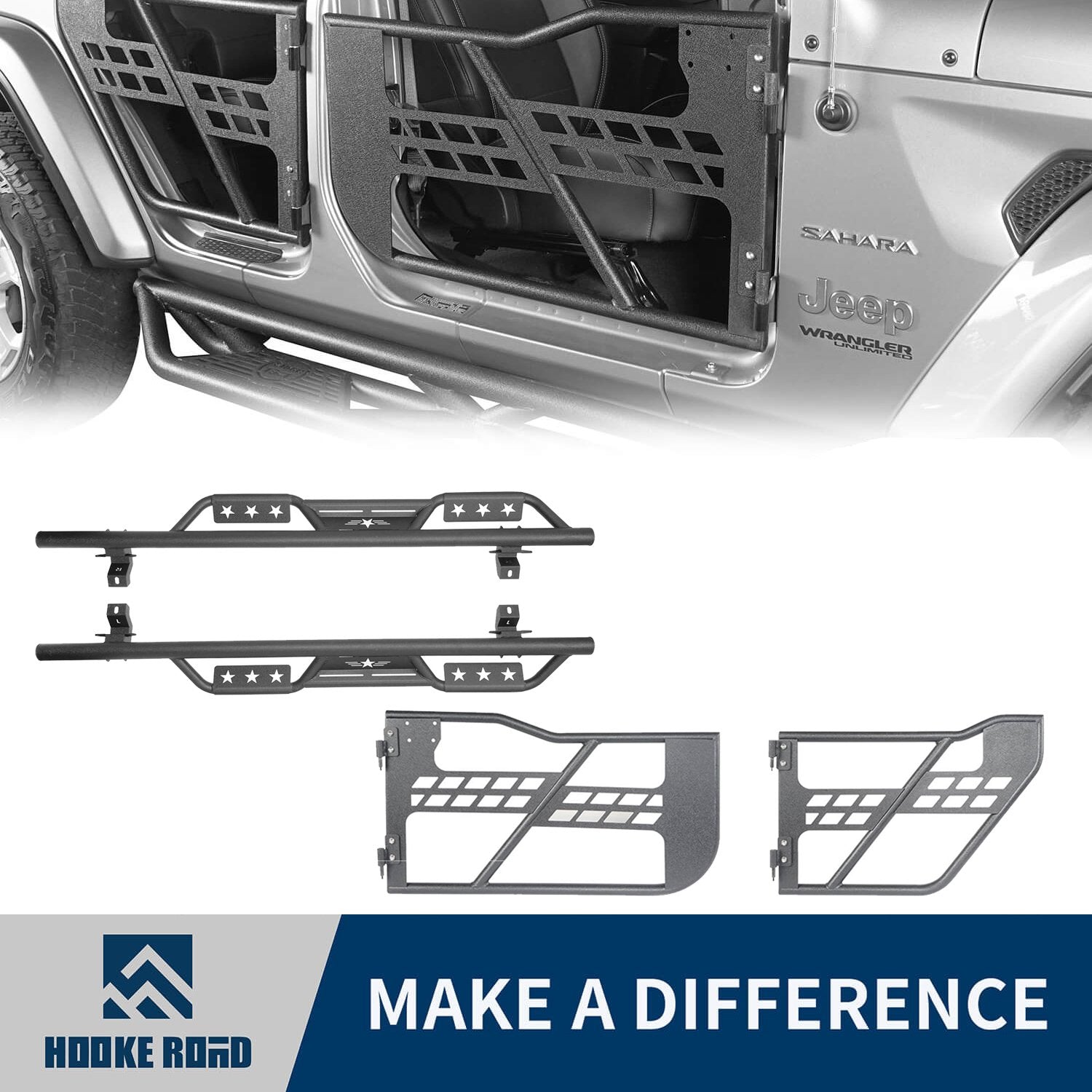 Hooke Road 4-Door Tubular Doors & Side Steps(18-22 Jeep Wrangler JL)