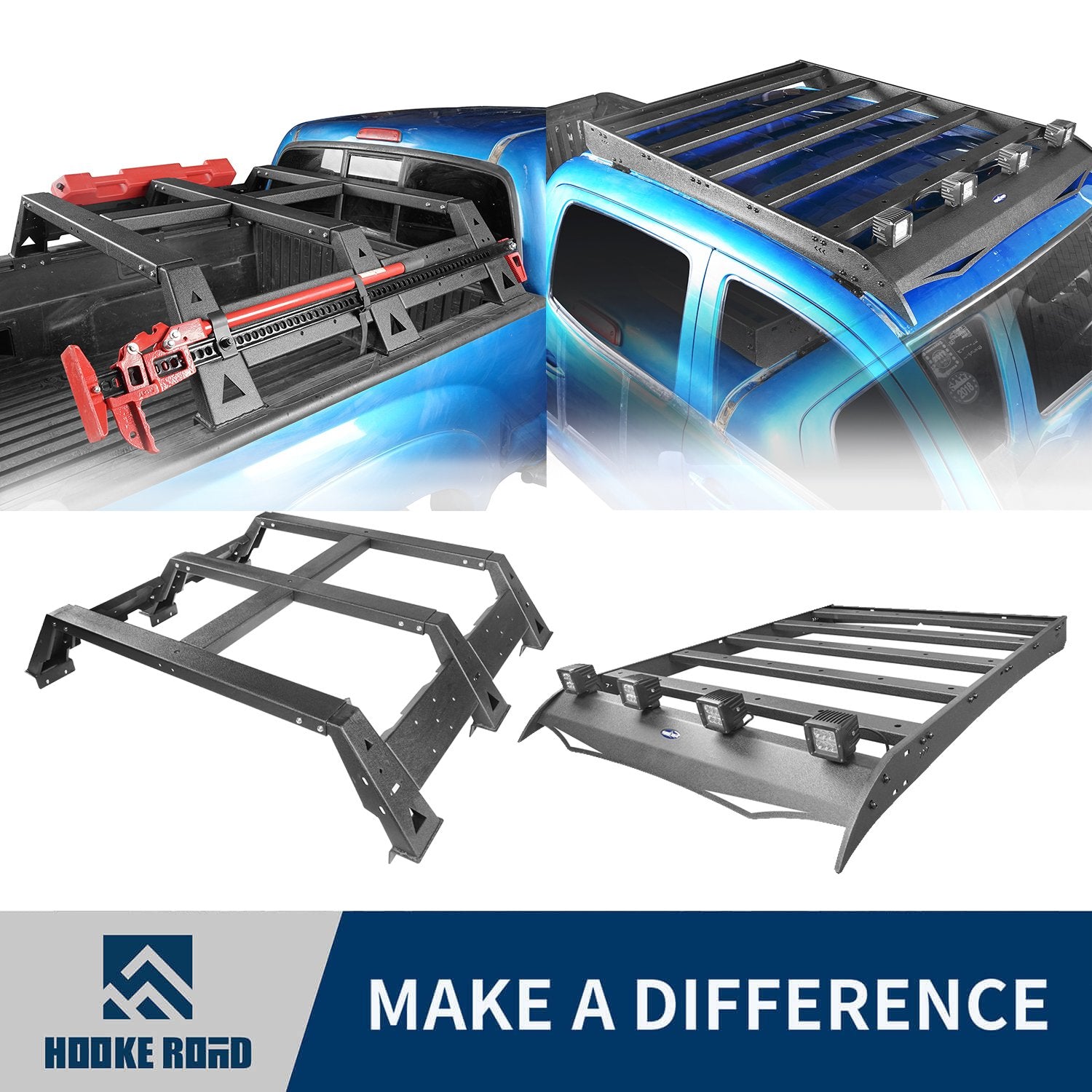Hooke Road Roof Rack Luggage Cargo Carrier & 11.49 Inch High Bed Rack(05-22 Toyota Tacoma 4 Doors)