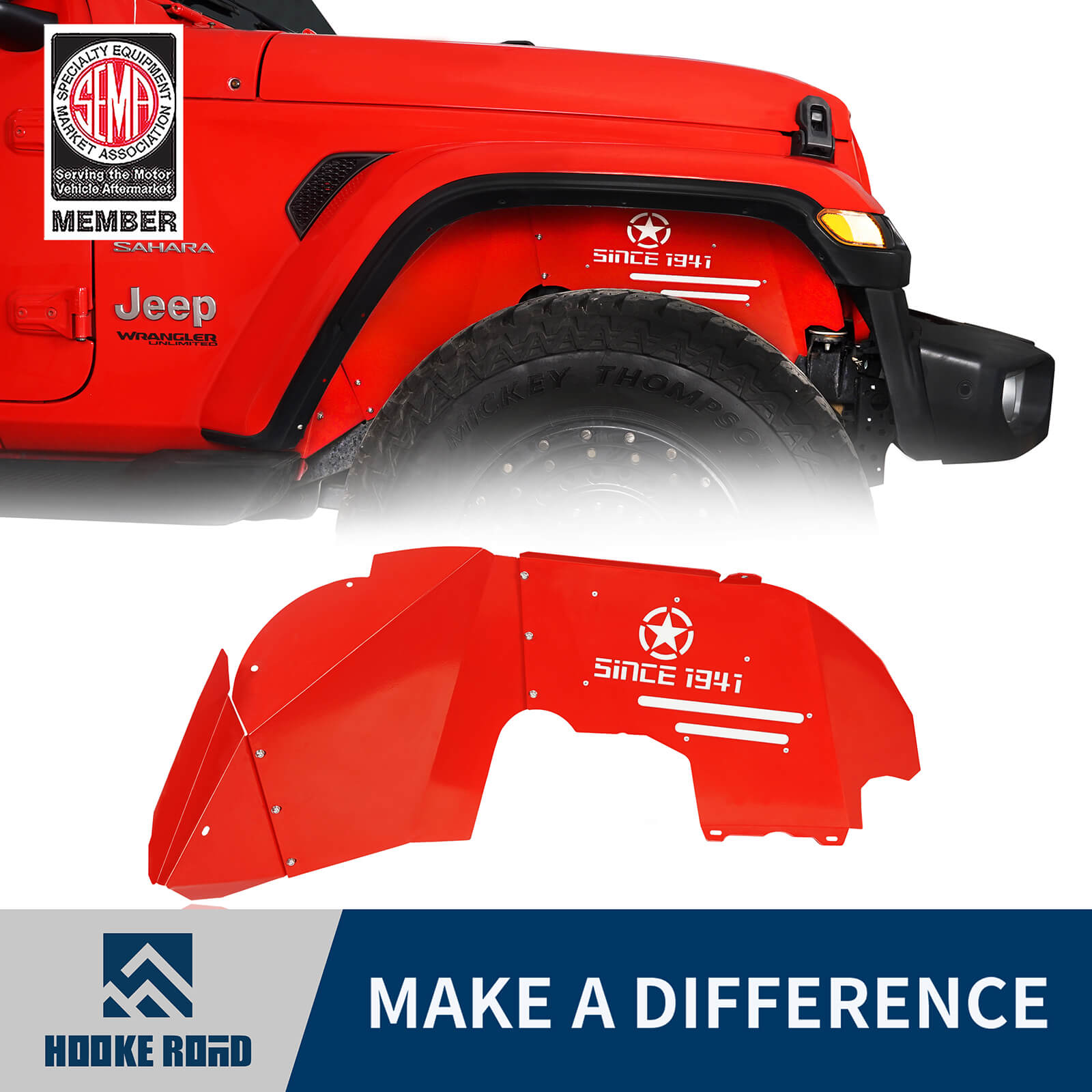 Hooke Road Front Fender Liners(18-21 Jeep Wrangler EXC 20 Rubicon & 20-22 Jeep Gladiator EXC Mojave)