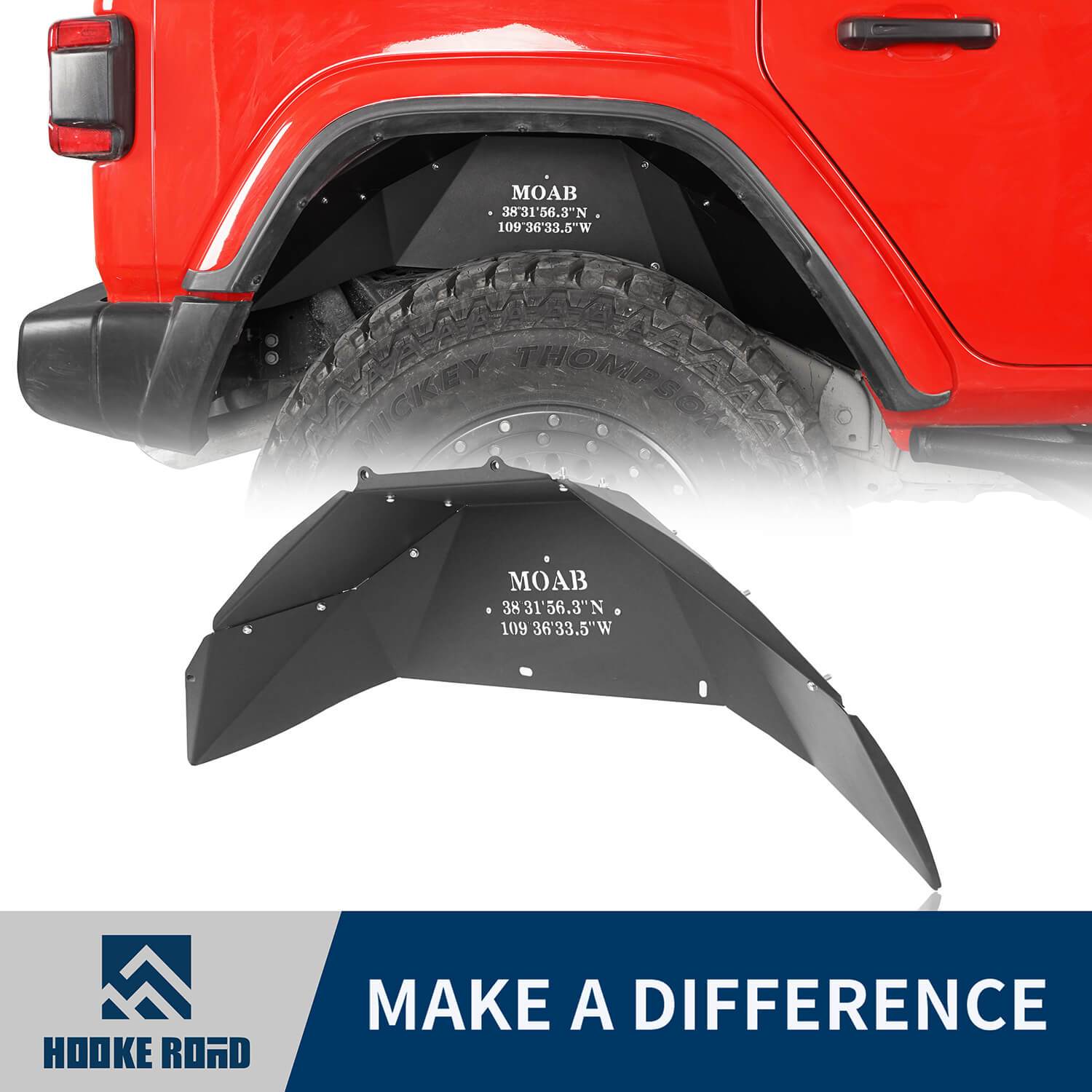 Hooke Road Rear Inner MOAB Fender Liners(18-22 Jeep Wrangler JL EXCL 21 JL Rubicon Unlimited)