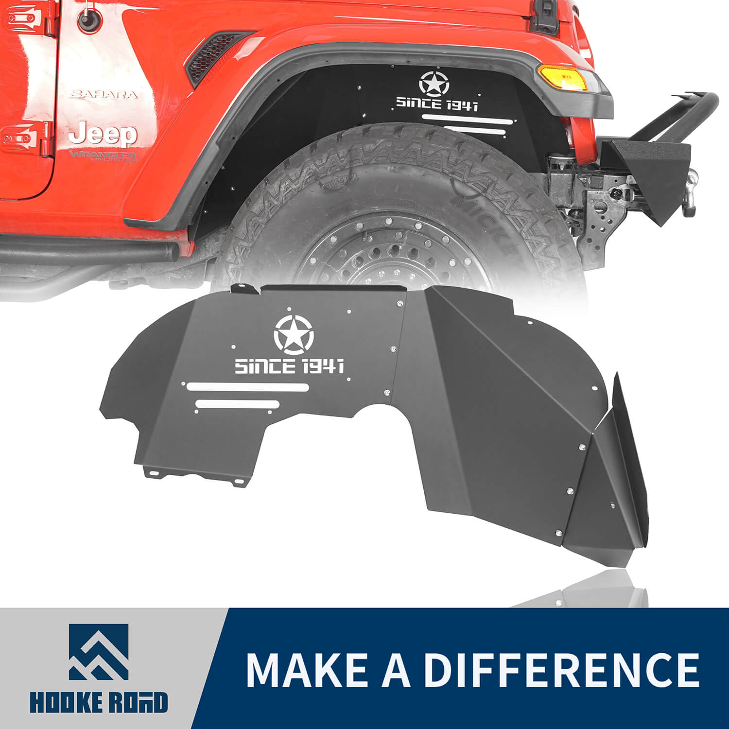 Hooke Road Front Fender Liners(18-22 Jeep Wrangler EXCL 19 Unlimited Sport & 21 Rubicon Unlimited)