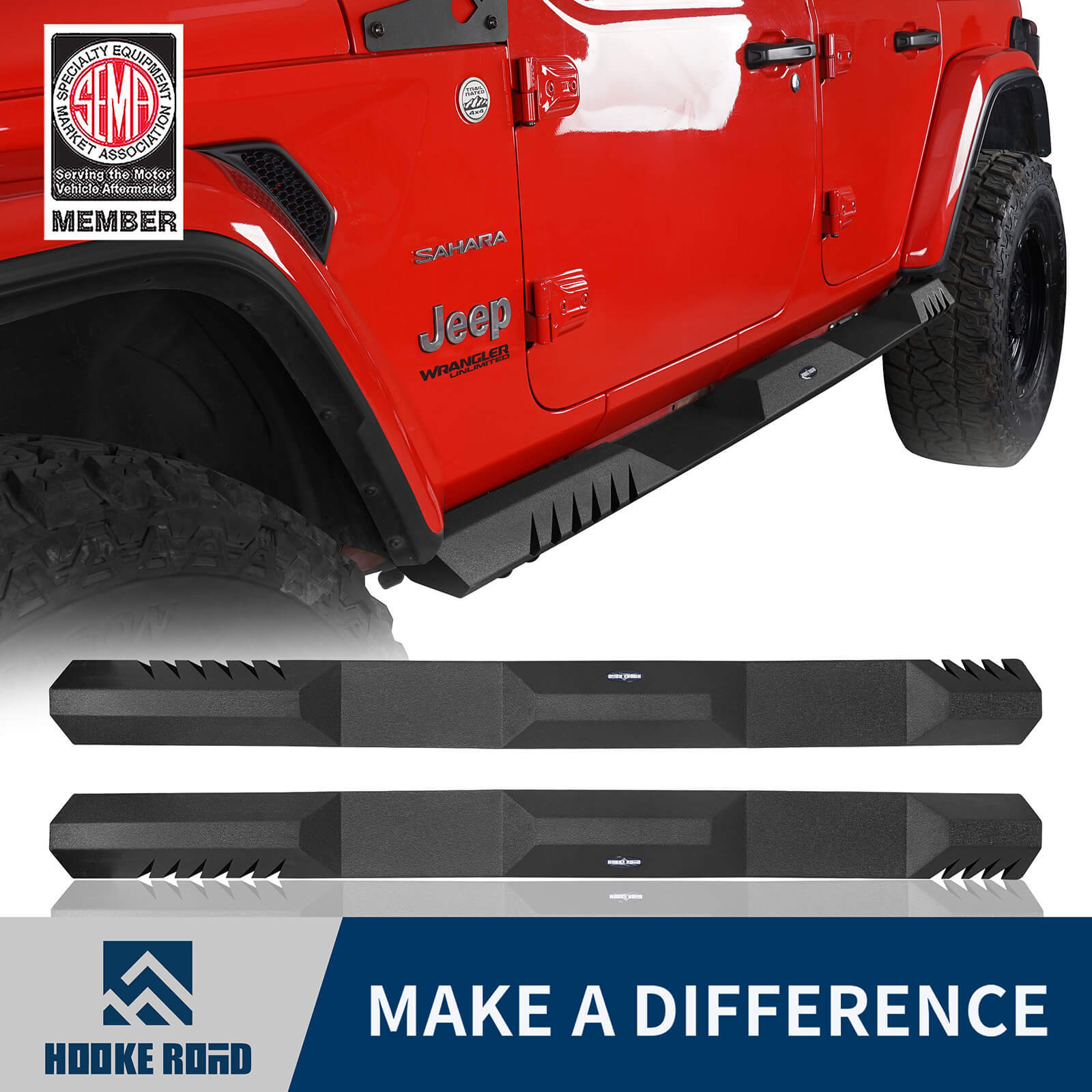Hooke Road Reaper Side Steps Rock Sliders Running Boards(18-22 Jeep Wrangler JL 4-Door)