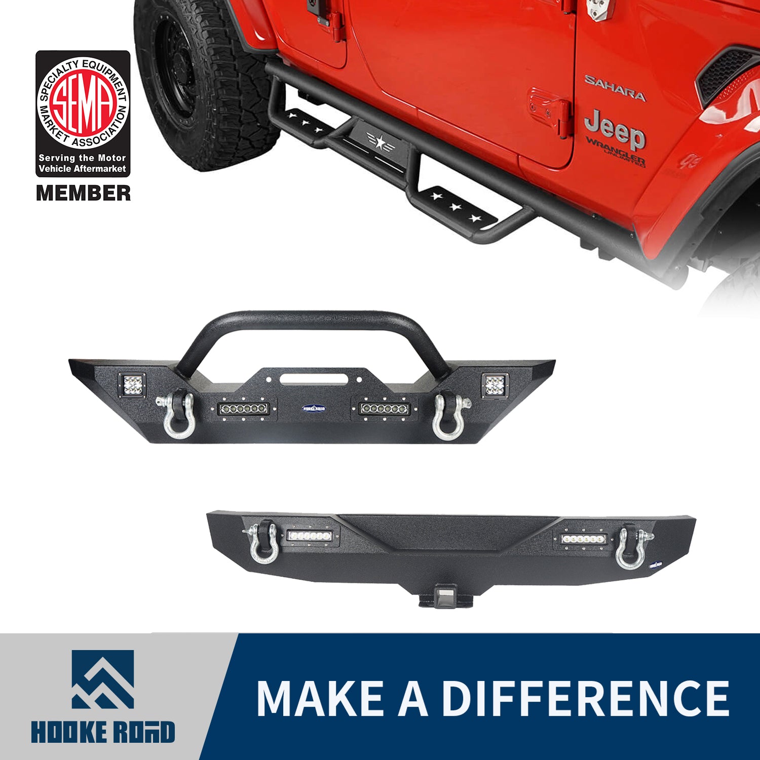 Hooke Road Front Bumper / Rear Bumper / Running Boards Side Steps(18-22 Jeep Wrangler JL)