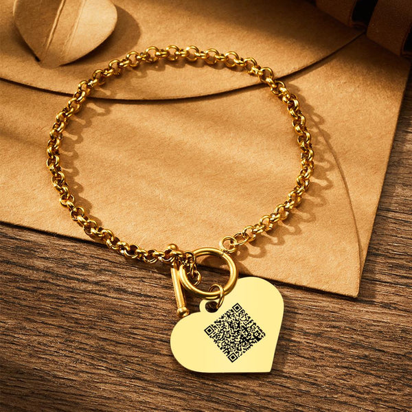 Custom QR Code Bracelets Personalised Photo Bracelet with Heart Pendant- mikcustom.com