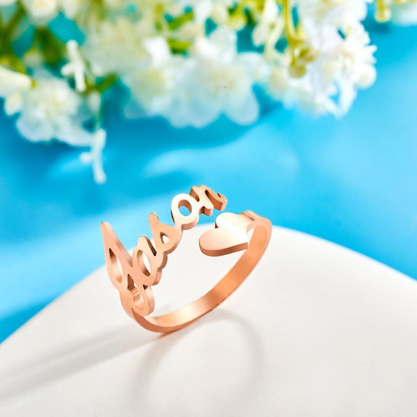 Custom Name Ring Heart Open Adjustable Rings- mikcustom.com