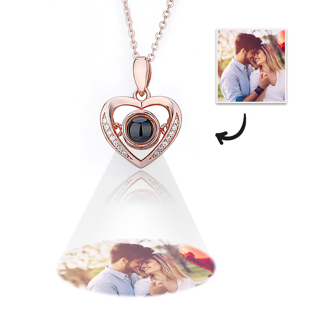 Personalized Heart Projection Necklace with Diamonds- mikcustom.com