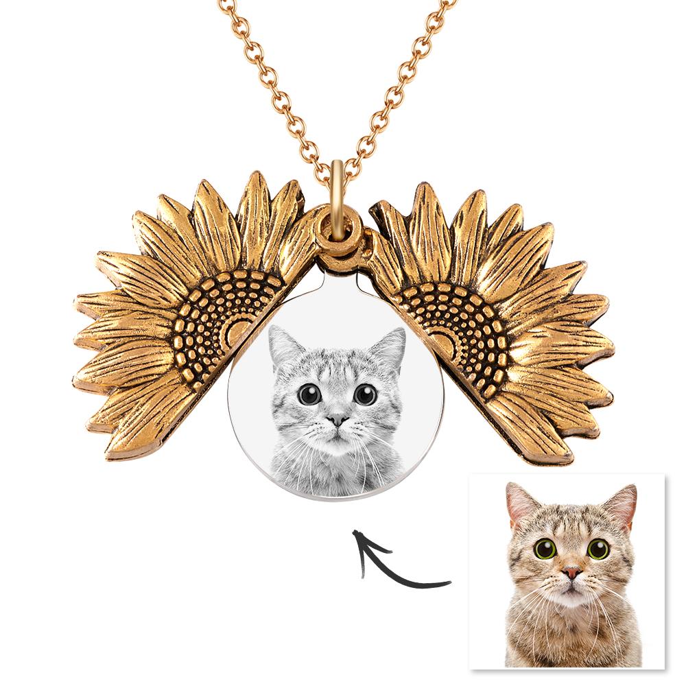 Custom Photo Necklaces Sunflower Locket Necklace- mikcustom.com