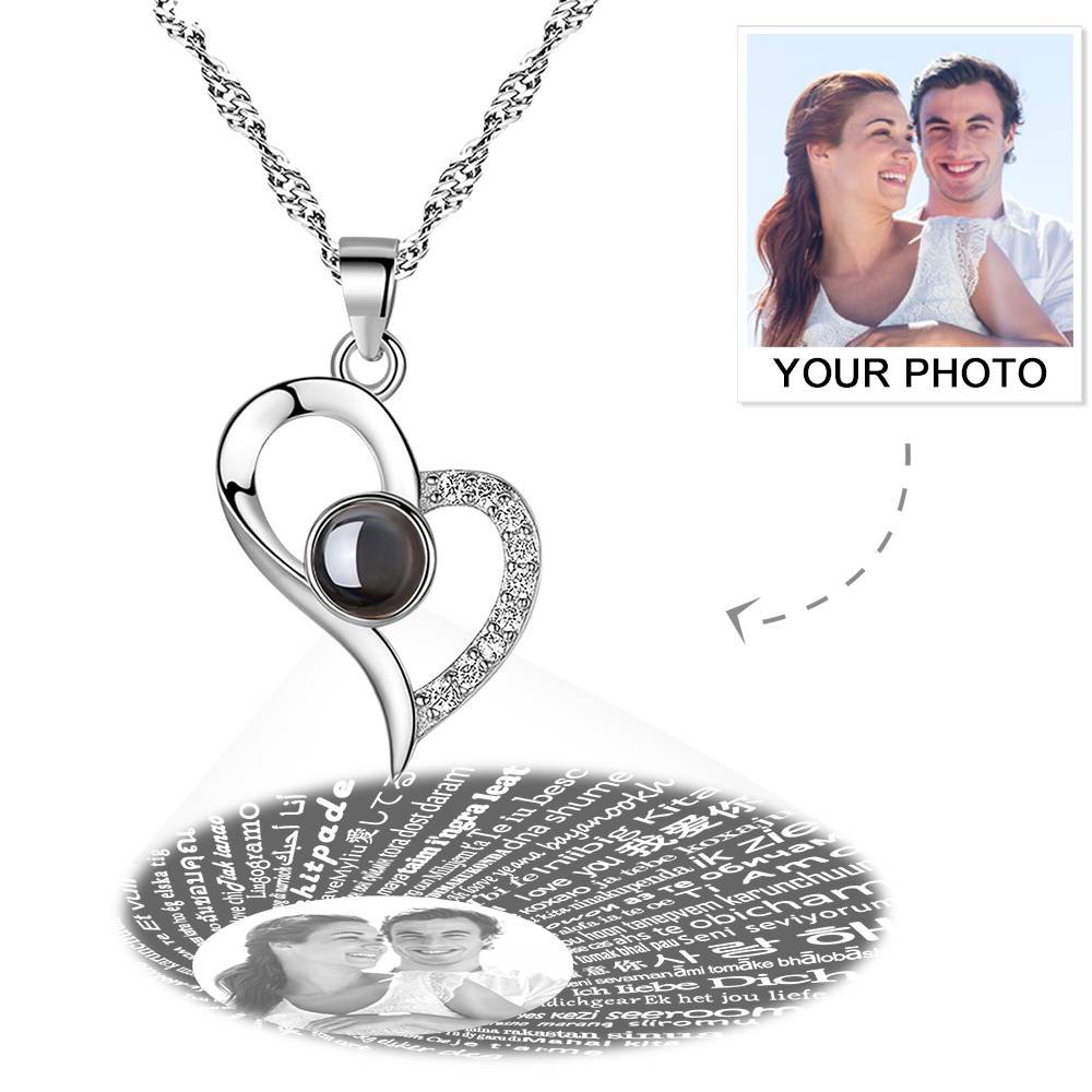 Personalized 100 Languages I Love You Photo Heart Projection Necklace- mikcustom.com