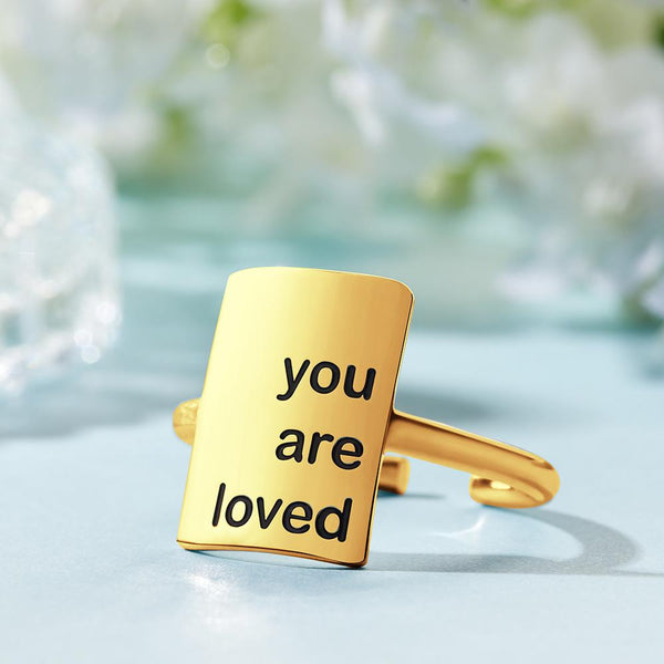 Custom Engraved Rings Square Adjustable Opening Ring for Women- mikcustom.com