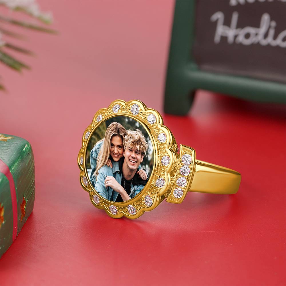 Custom Photo Ring Round Photo with Zircon Mother's Gift- mikcustom.com