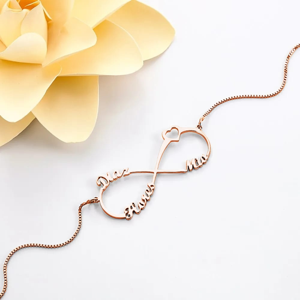 Heart Shape Custom Three Names Infinity Necklace 925 Sterling Silver- mikcustom.com