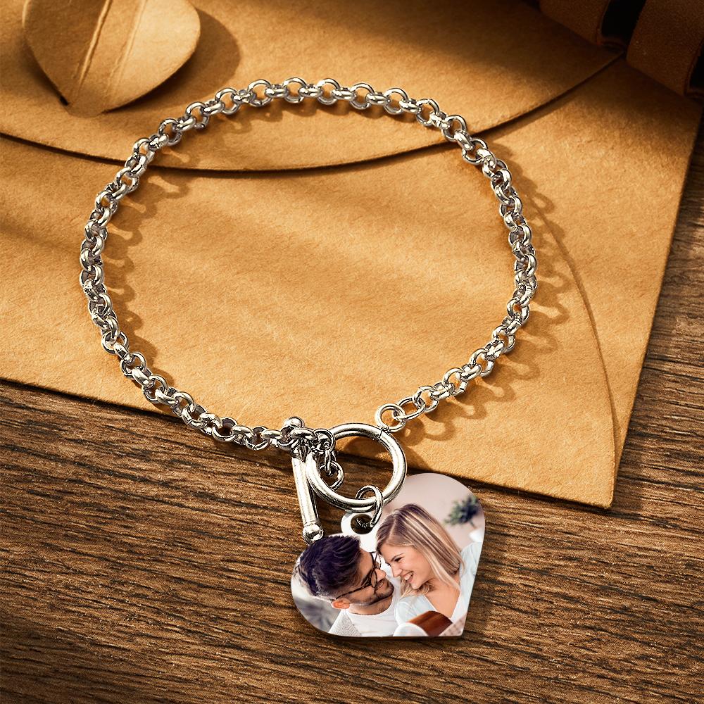 Personalized Photo Bracelet with Heart Pendant for Women- mikcustom.com