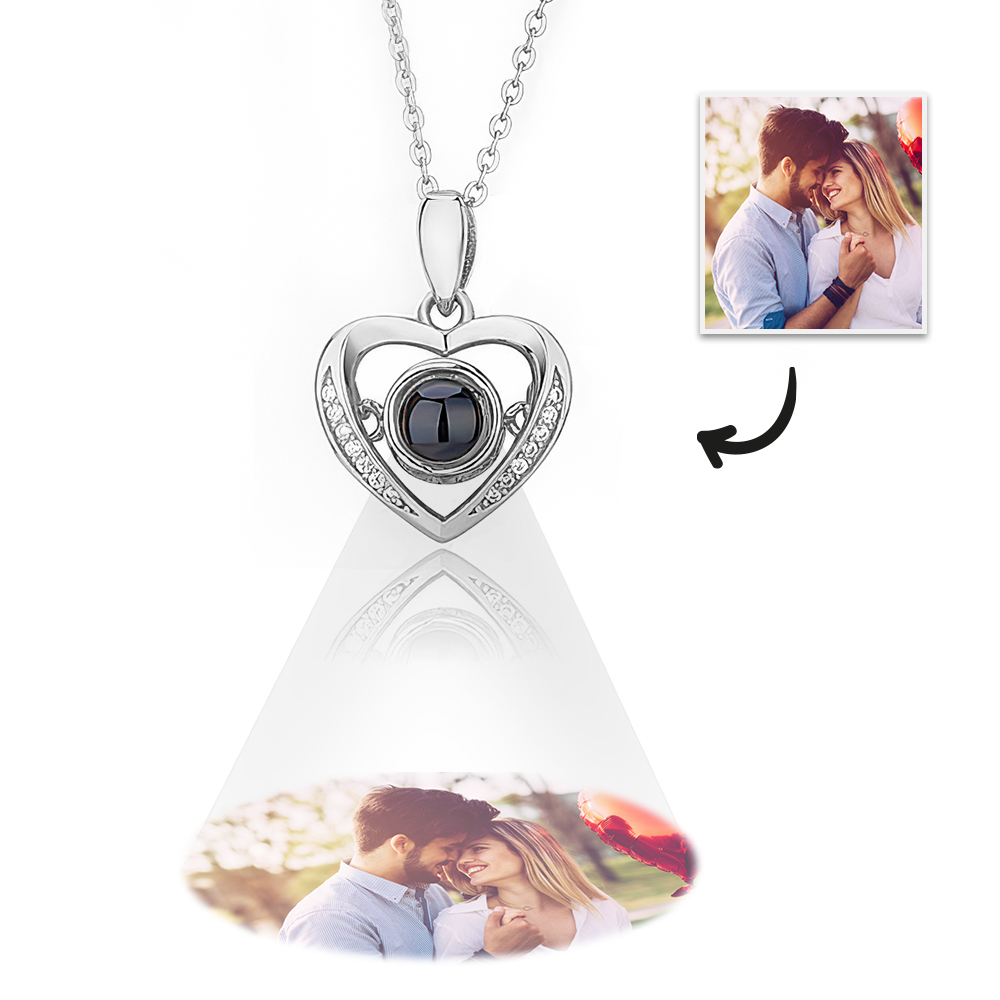 Personalized Heart Projection Necklace with Diamonds- mikcustom.com