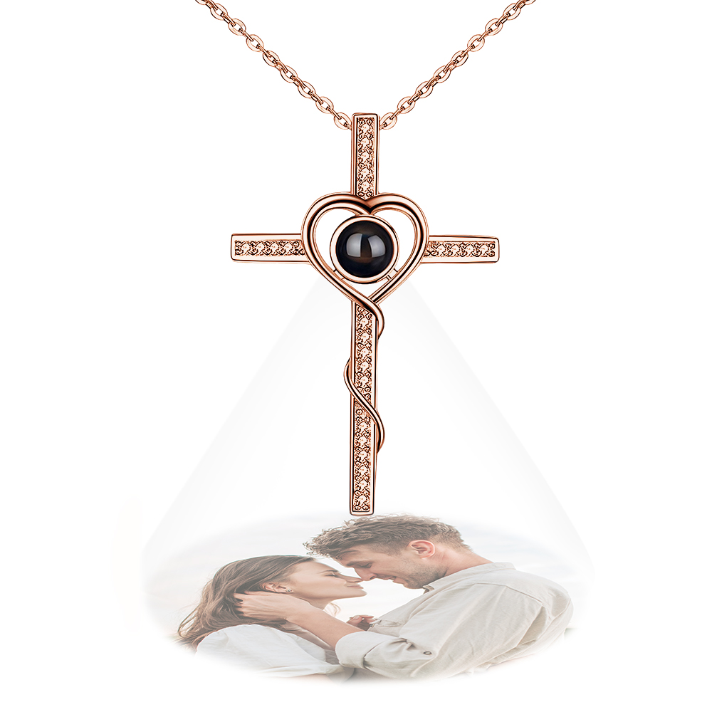 Customized Cross Photo Projection Necklace 925 Silver- mikcustom.com