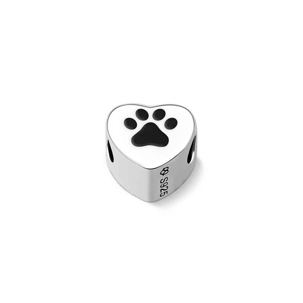 Paw Print Custom Heart Photo Charm Bead Pendant Silver- mikcustom.com