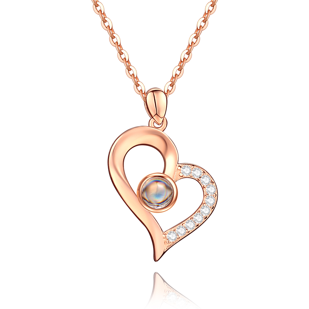 Personalized Heart Pendant Photo Projection Necklace- mikcustom.com