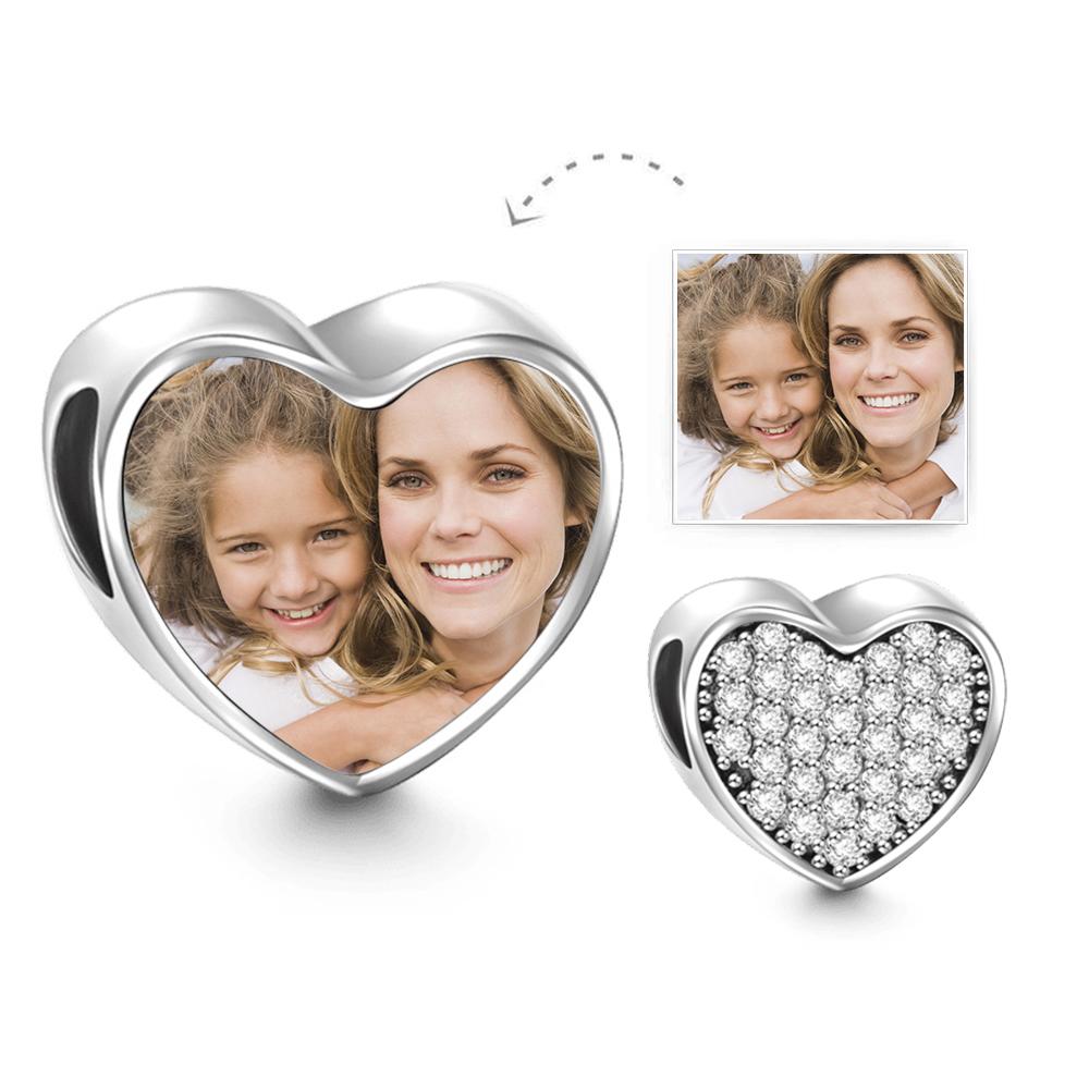 Custom Heart Photo Charm Personalized Picture Bead with Pave CZ- mikcustom.com