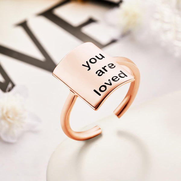 Custom Engraved Rings Square Adjustable Opening Ring for Women- mikcustom.com