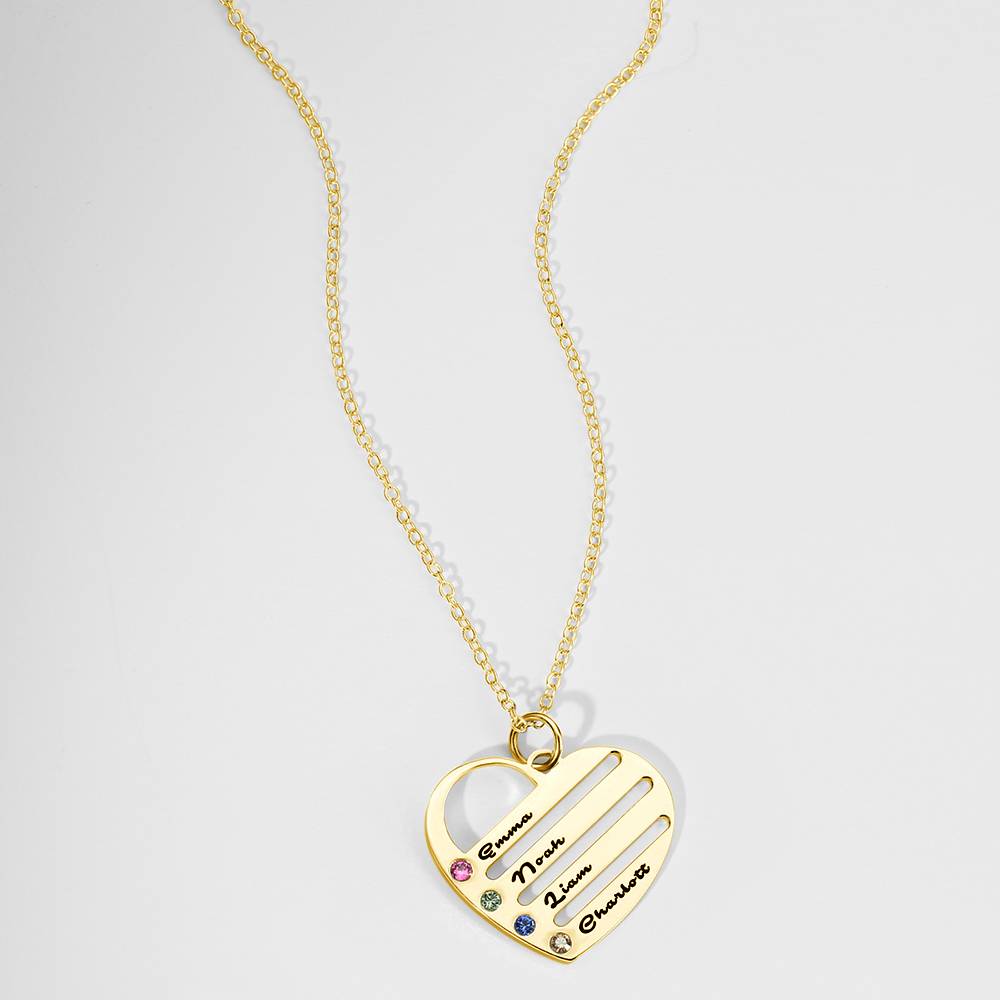 Engraved Heart Name Necklace Custom Family Birthstone Mom Necklace S925 Silver- mikcustom.com