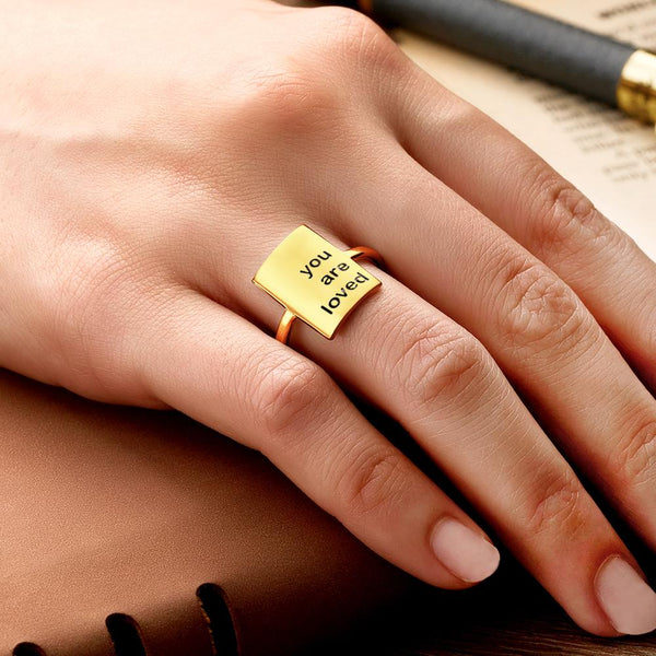 Custom Engraved Rings Square Adjustable Opening Ring for Women- mikcustom.com