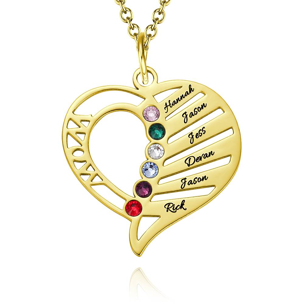 Engraved Family Name Necklace Custom Heart Birthstone Necklace for Mom- mikcustom.com