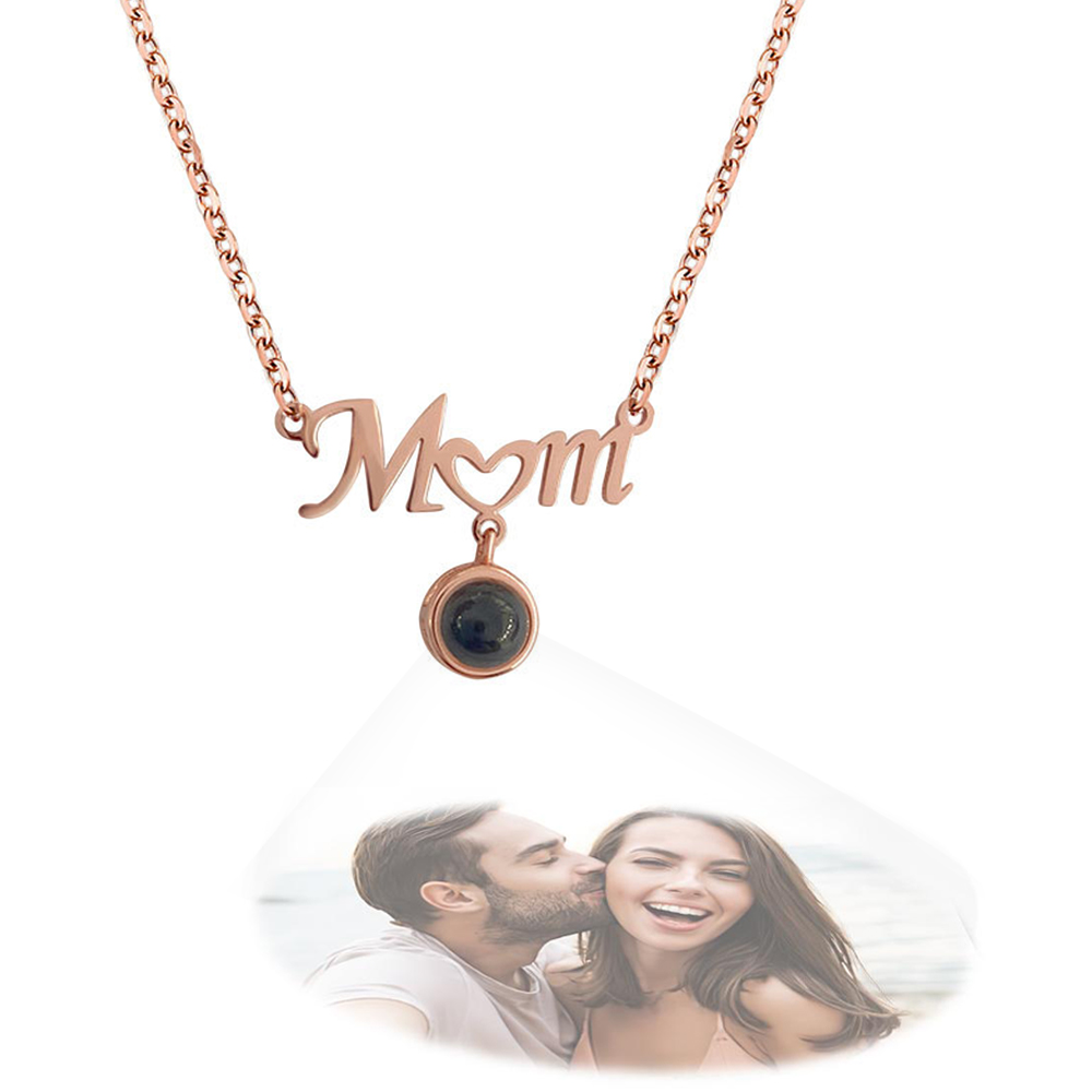 Custom Mom Photo Projection Necklace with Little Heart- mikcustom.com
