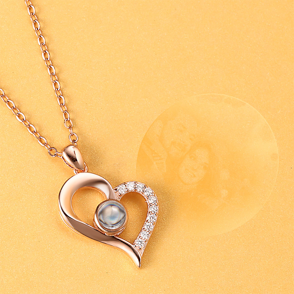 Personalized Heart Pendant Photo Projection Necklace- mikcustom.com
