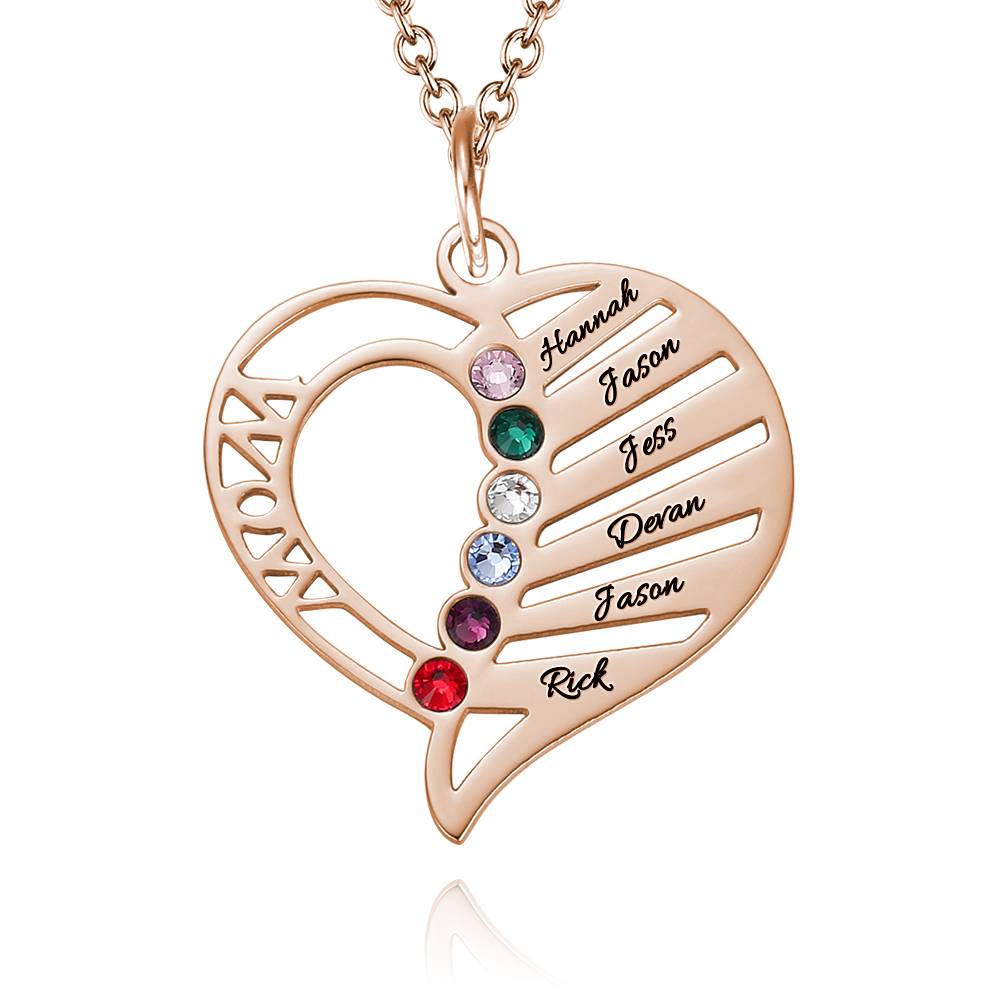 Engraved Family Name Necklace Custom Heart Birthstone Necklace for Mom- mikcustom.com