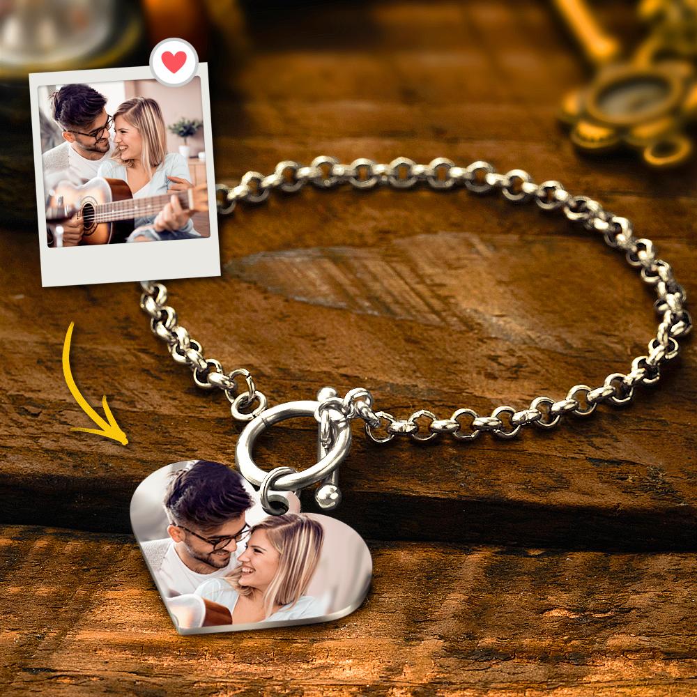 Personalized Photo Bracelet with Heart Pendant for Women- mikcustom.com