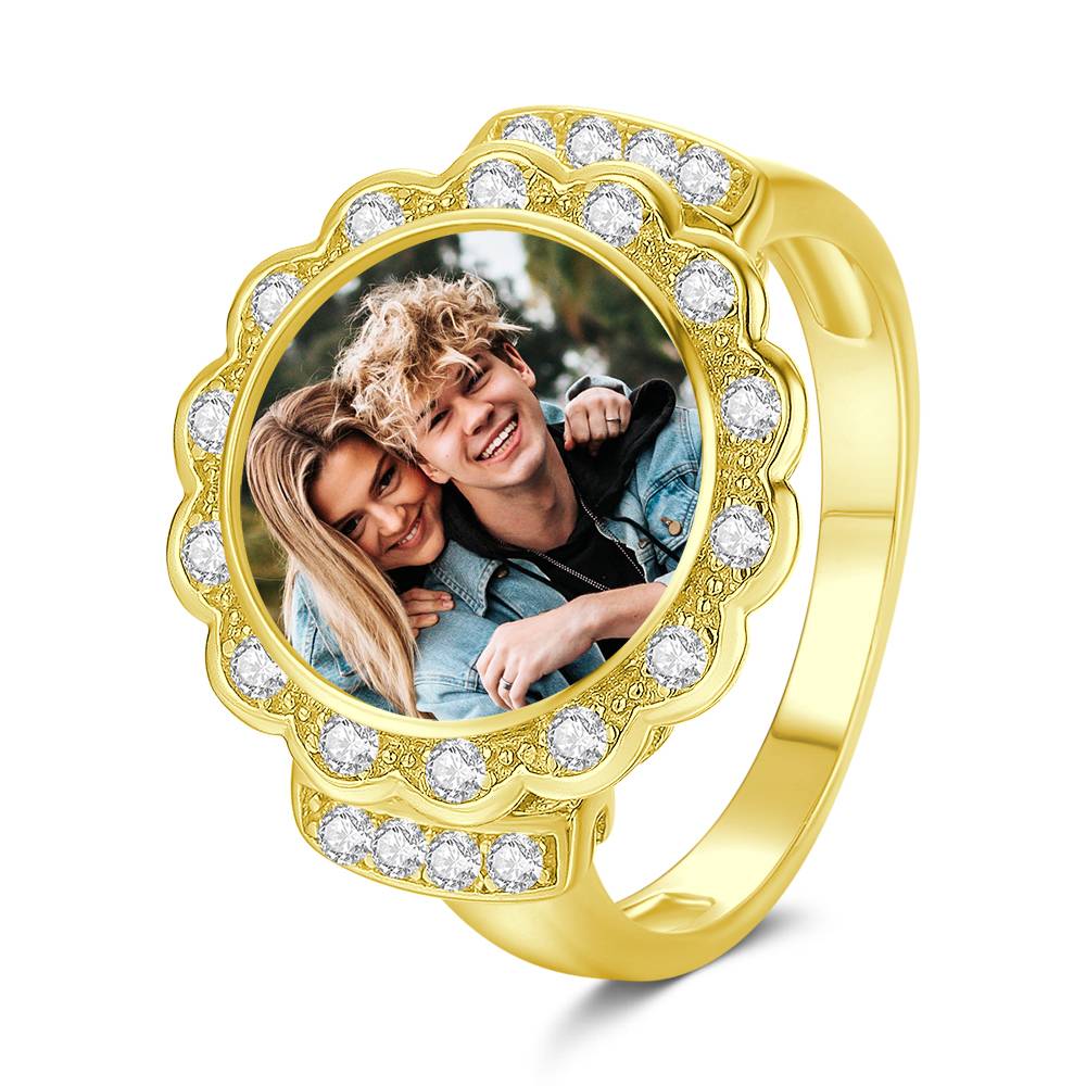 Custom Photo Ring Round Photo with Zircon Mother's Gift- mikcustom.com