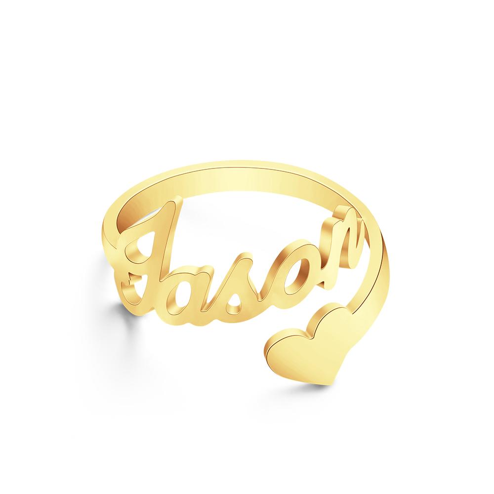 Custom Name Ring Heart Open Adjustable Rings- mikcustom.com