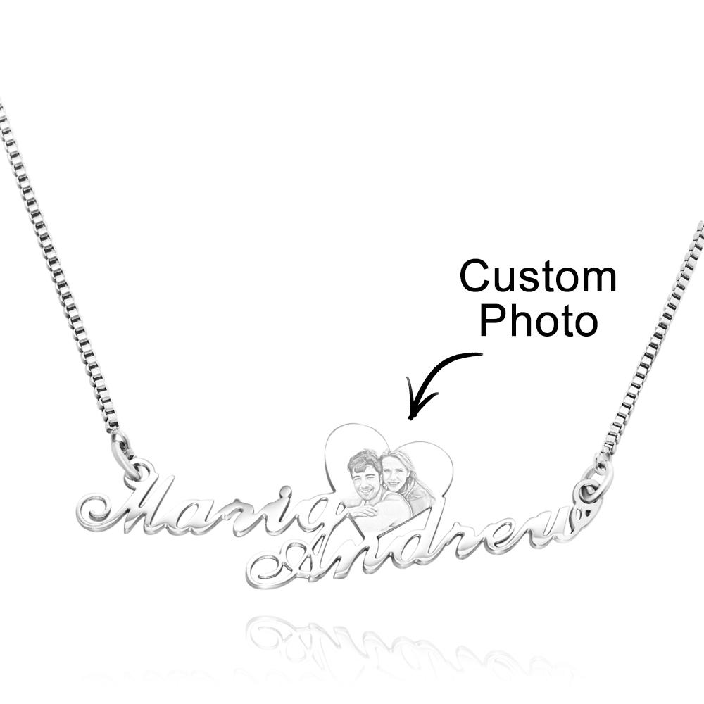 Custom Engraved Heart Photo Necklace Double Plated Name Necklace for Women- mikcustom.com