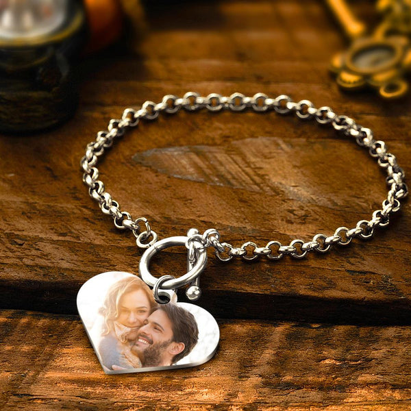 Custom QR Code Bracelets Personalised Photo Bracelet with Heart Pendant- mikcustom.com