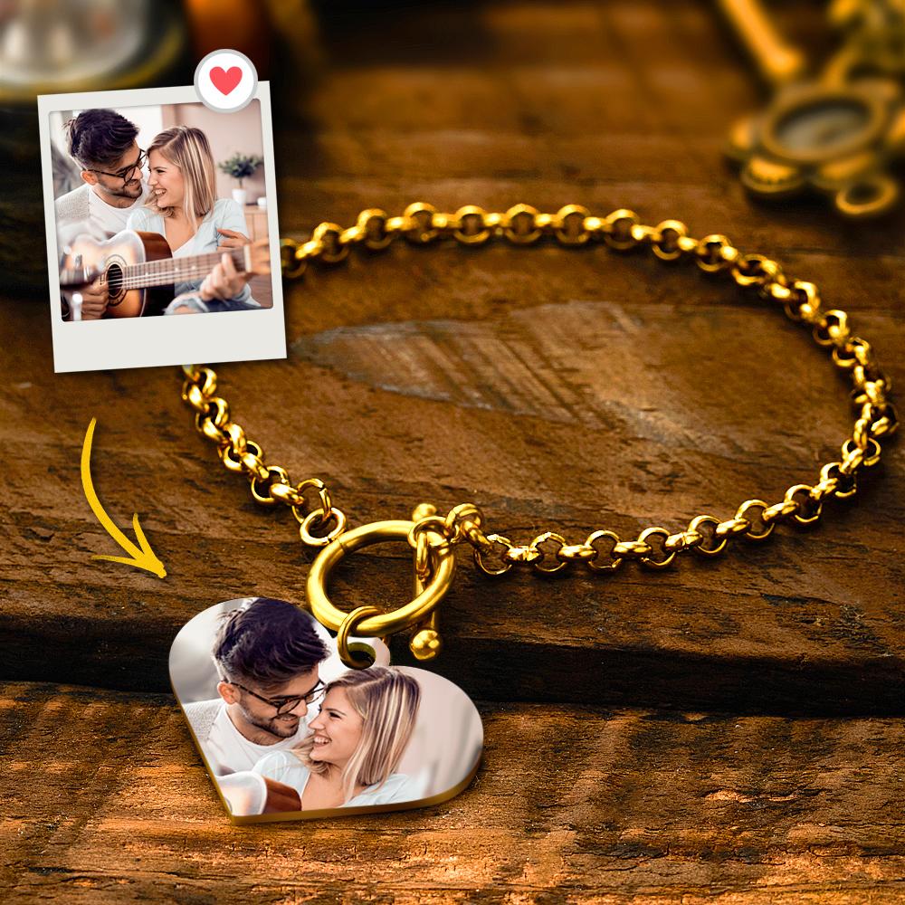 Personalized Photo Bracelet with Heart Pendant for Women- mikcustom.com