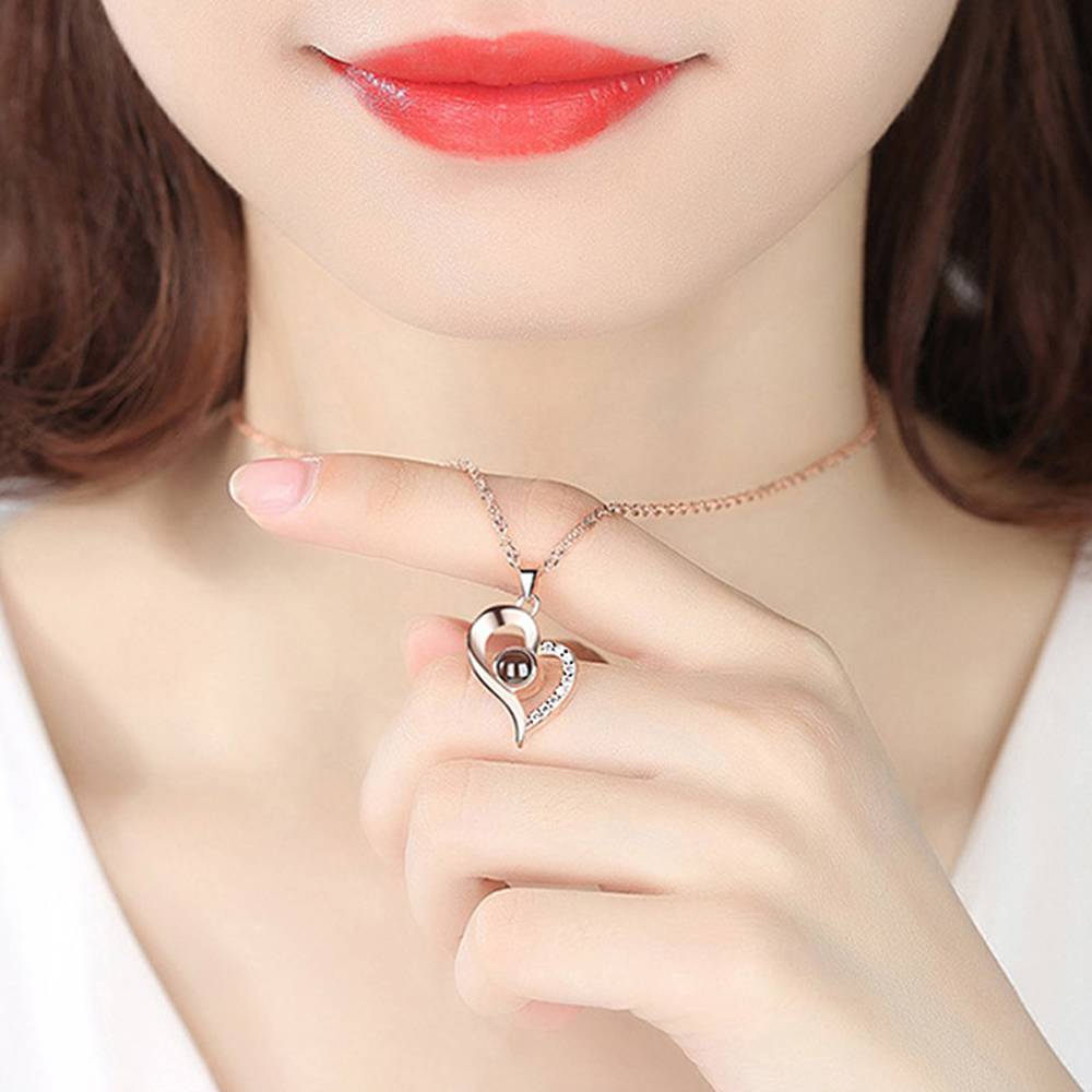 Personalized 100 Languages I Love You Photo Heart Projection Necklace- mikcustom.com