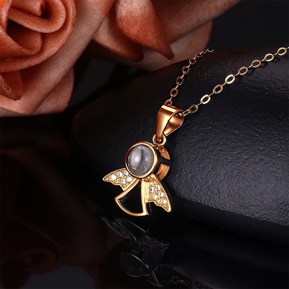 Customized Angel Pendant Photo Projection Necklace 925 Silver- mikcustom.com