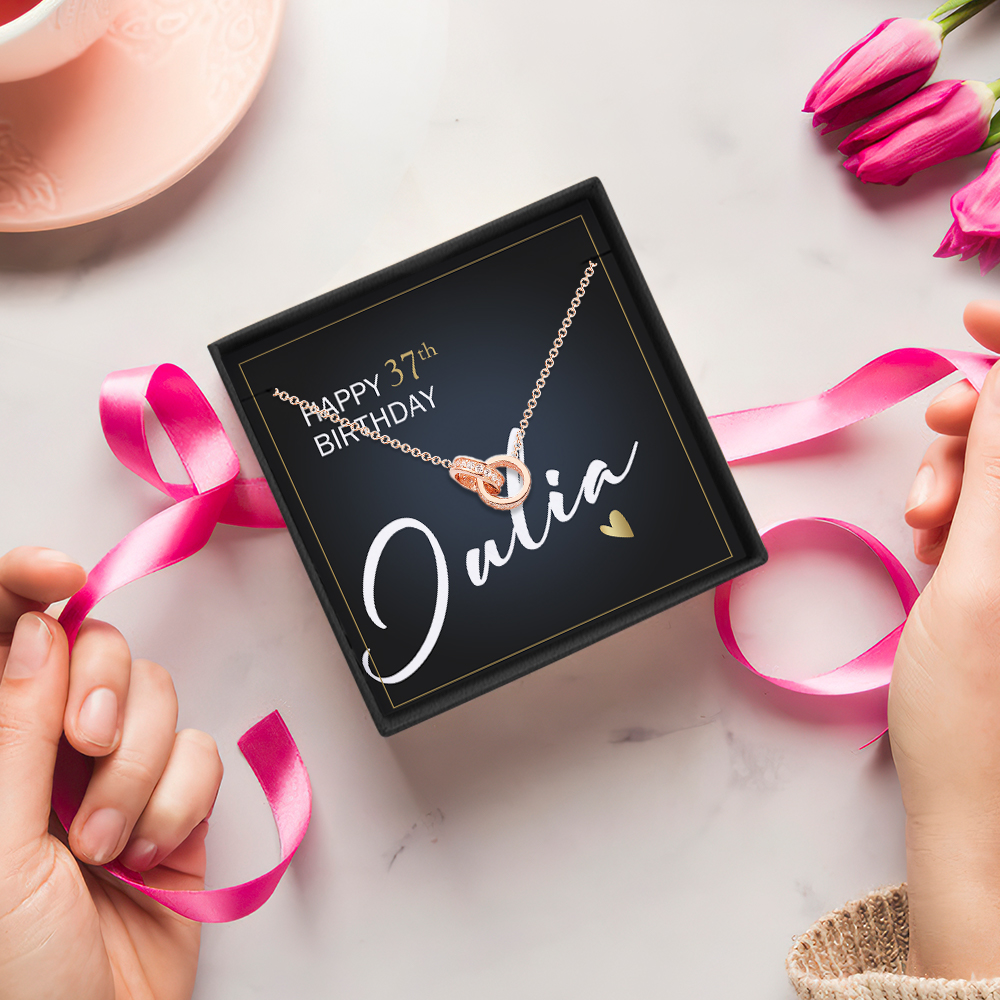 Double Rings Necklace with Age Message Card Happy Birthday Gift for Her- mikcustom.com