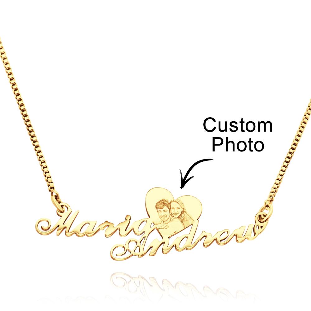 Custom Engraved Heart Photo Necklace Double Plated Name Necklace for Women- mikcustom.com