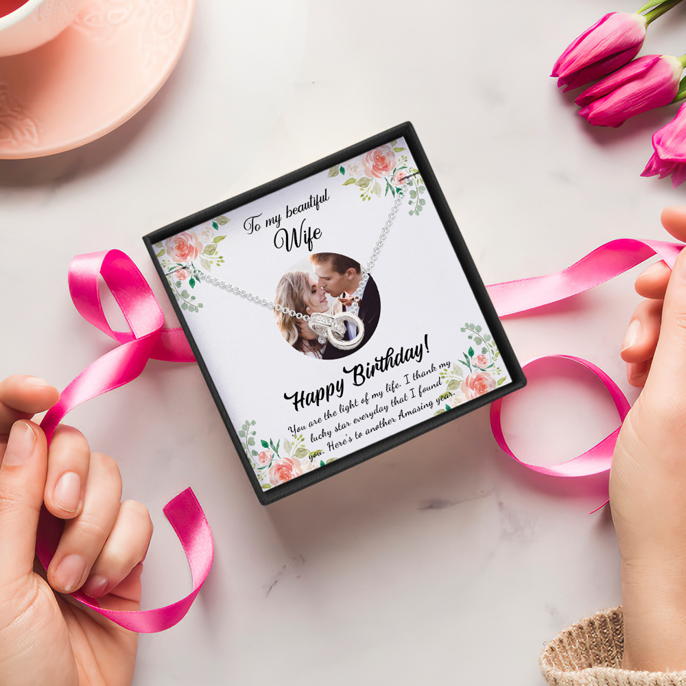 Double Rings Necklace with Photo Message Card Happy Birthday Gift for Wife- mikcustom.com