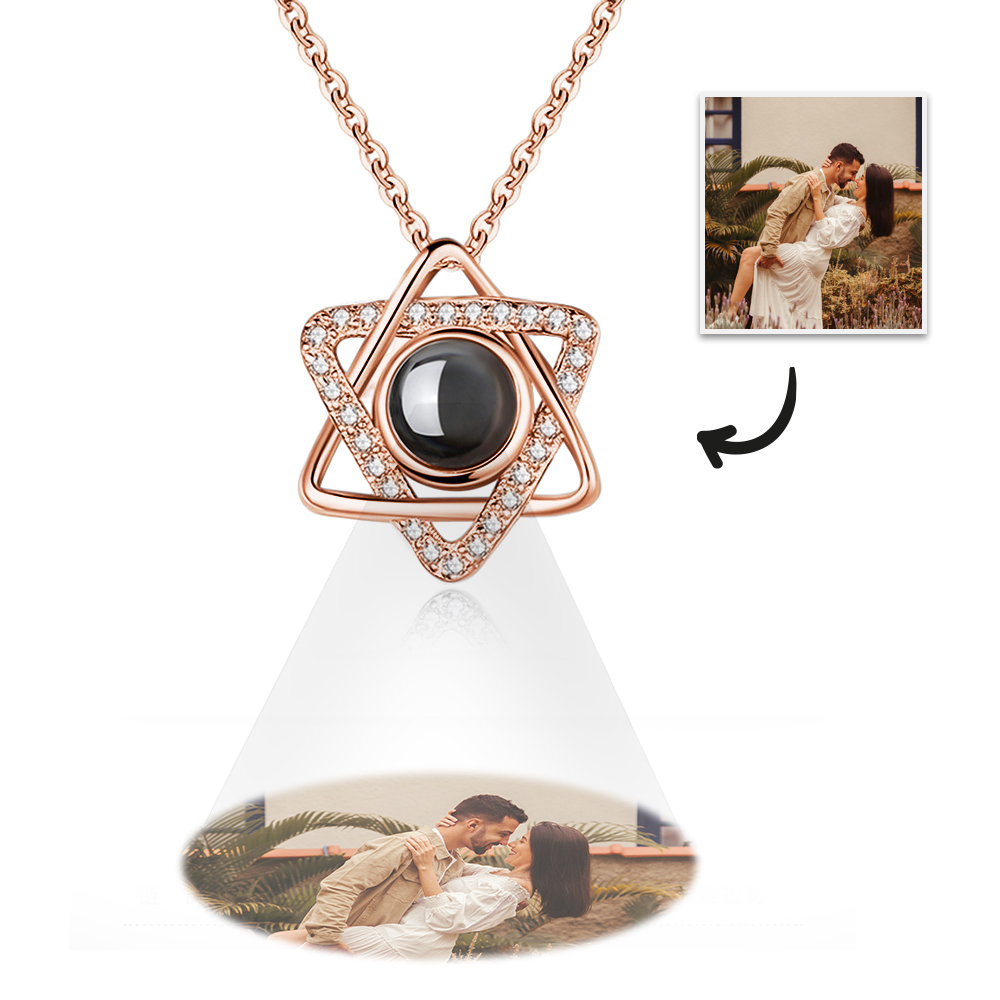 Custom Hexagram Pendant Projection Photo Necklace 925 Sterling Silver- mikcustom.com