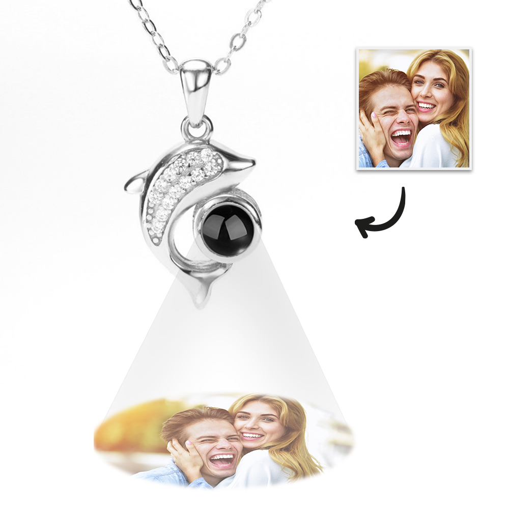Personalized Dolphin Projection Necklace with Diamonds- mikcustom.com