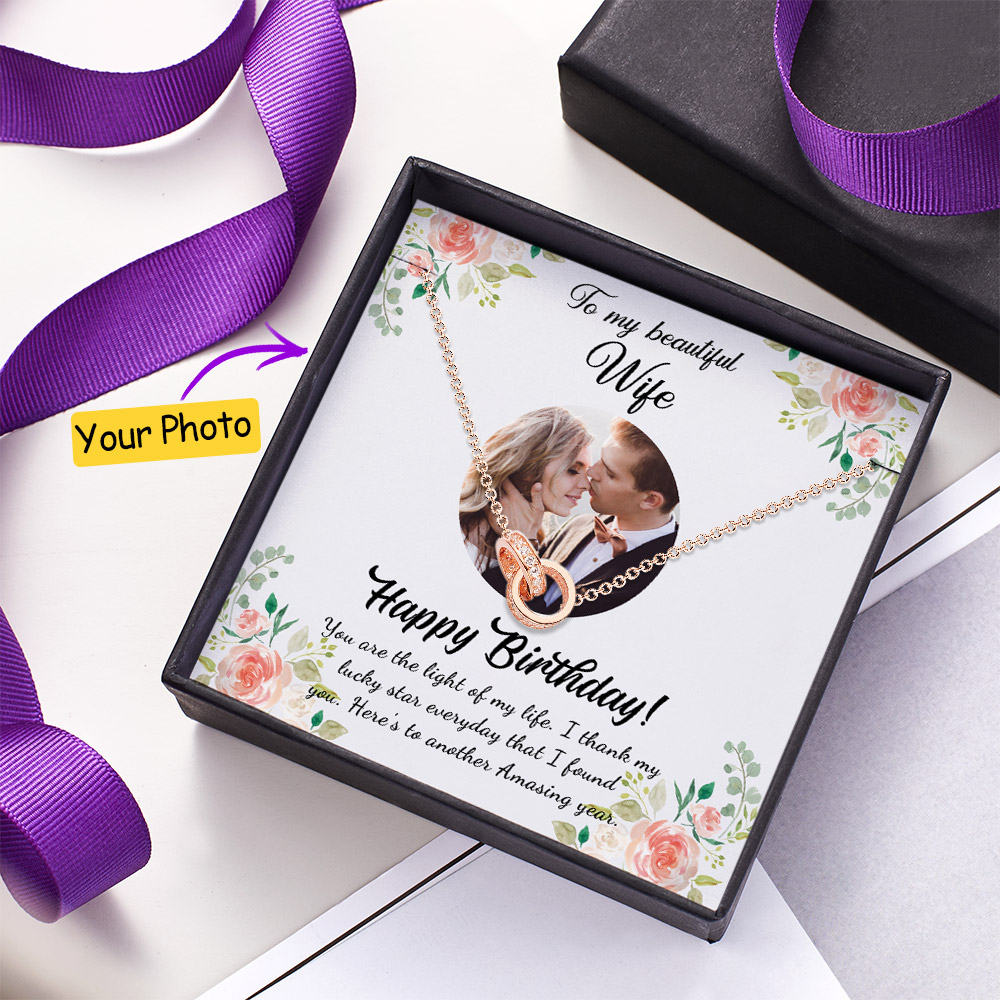 Double Rings Necklace with Photo Message Card Happy Birthday Gift for Wife- mikcustom.com