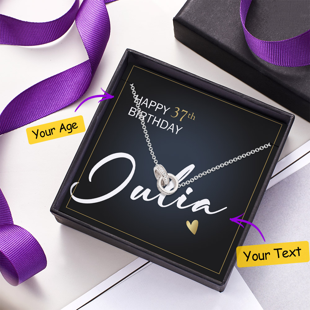 Double Rings Necklace with Age Message Card Happy Birthday Gift for Her- mikcustom.com